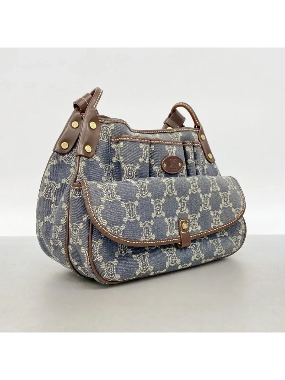 Celine Shoulder Bag C Macadam Denim Blue Gold